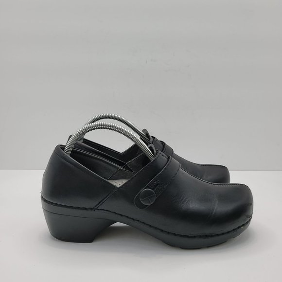 Dansko Solstice Women's Black Leather Slip On Button Clog Shoes US Size 9 EU 41 - Picture 1 of 8